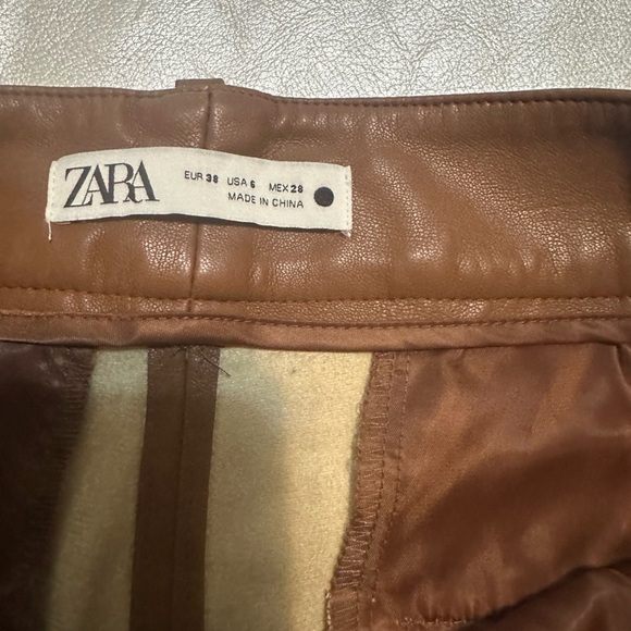 Zara Tan Faux Leather pants trousers in caramel camel size 6 - Picture 7 of 8